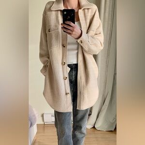 Wilfred Free 100% Merino Wool Cream Button-Up Shirt Jacket